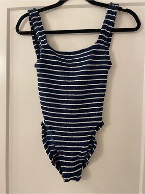 Hunza G Navy & White Textured One-Piece